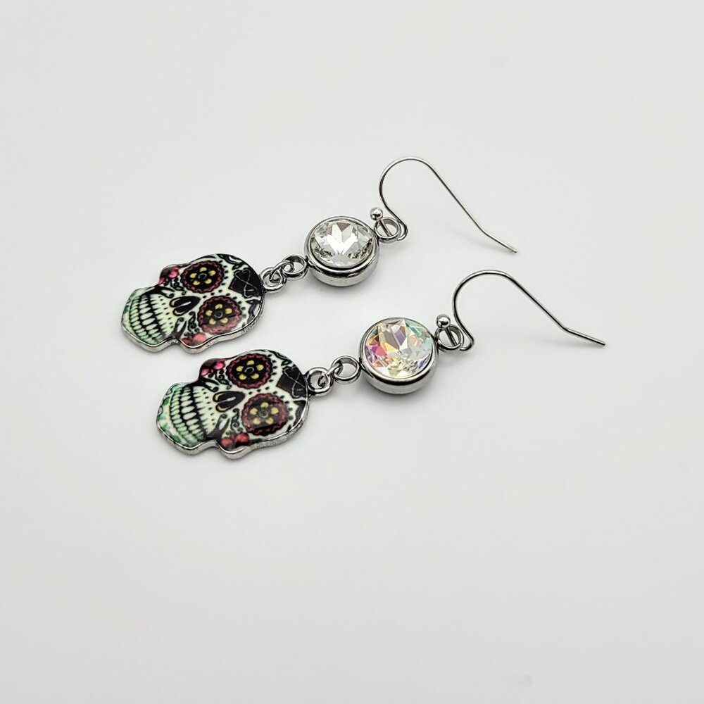 Sugar Skull Quartz Gemstone Dangle Earring